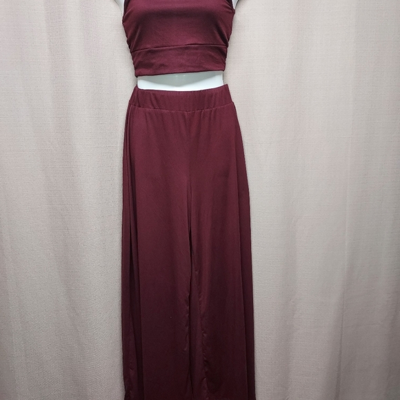 Boutique size small cute maron 3 piece wide pants outfit - Picture 3 of 6